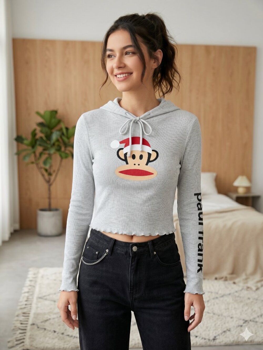 Paul Frank Cotton Rib Santa Monkey Hoodie Top M‎